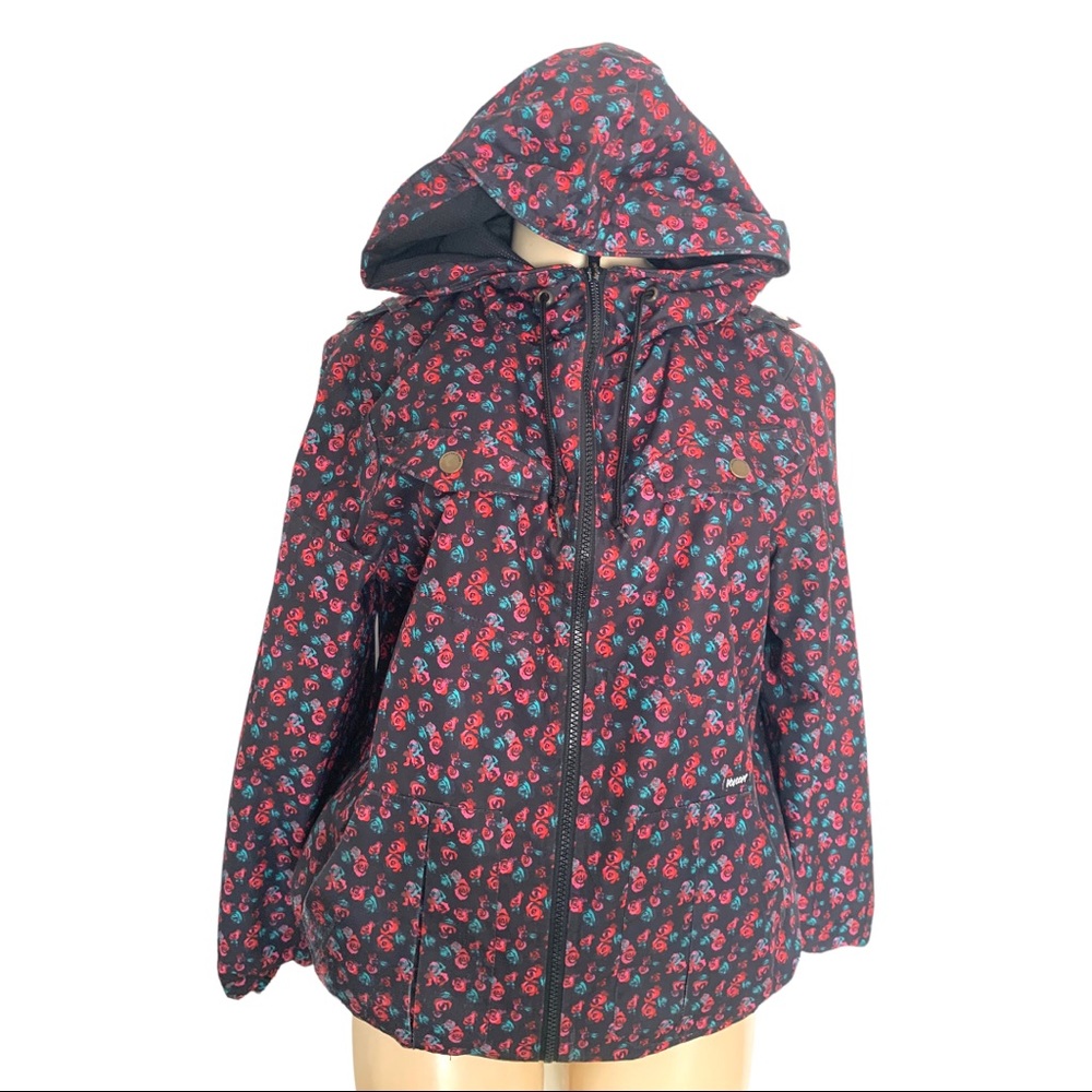Spring Rose Floral Hooded Utility Raincoat Elastic Waist & Wrist Cuffs Medium 12